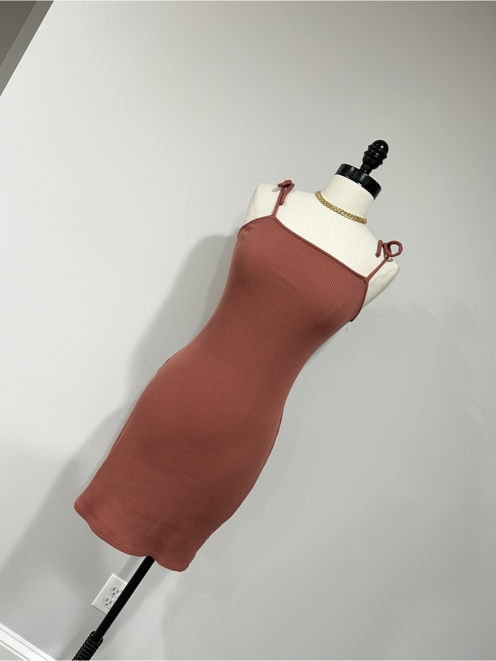 wild fable Ribbed Tie-Shoulder Bodycon Dress in Rust